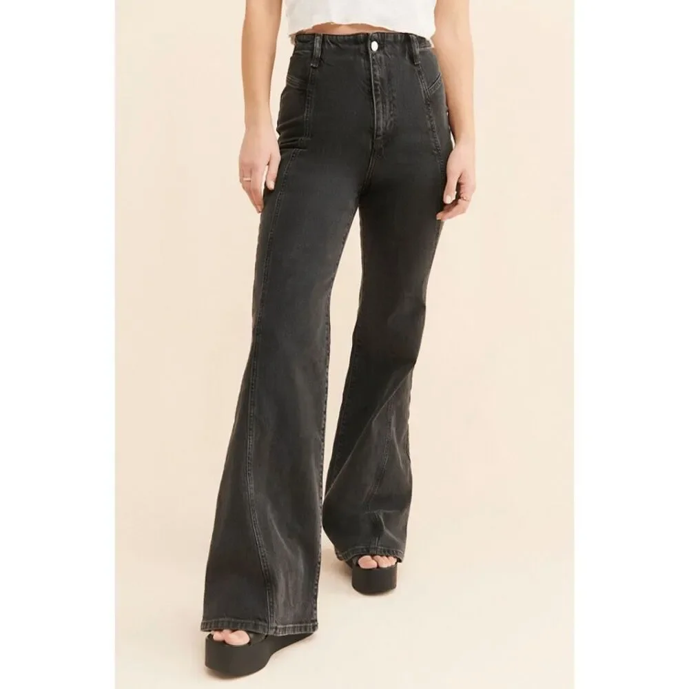 We The Free People Florence Black Ash High Rise Flare Jeans 31